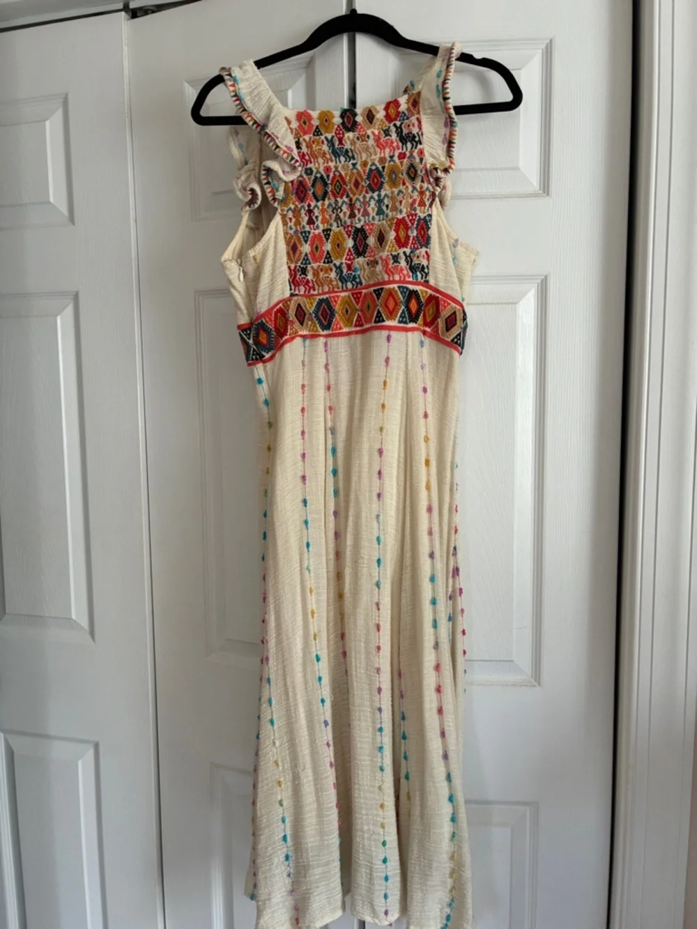 Maeve Cream Maxi Dress with Colorful Embroidered Bodice - Picture 3 of 4